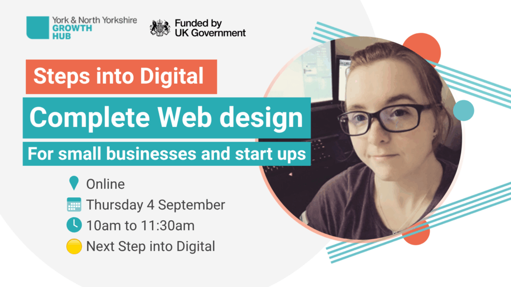 Image of Hannah Feehan delivering a webinar on web design for York Growth HUb